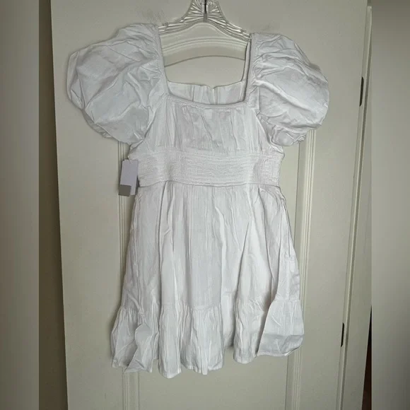 Nordstrom BP White Smocked Mini Dress with Puff Sleeves Juniors Size Small - Picture 14 of 16